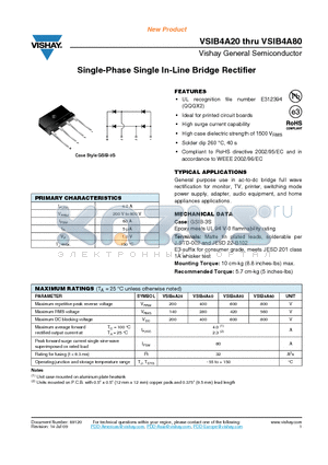 VSIB4A60-E3-45 datasheet - Single-Phase Single In-Line Bridge Rectifier