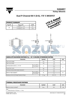 SI4948EY datasheet - Dual P-Channel 60-V (D-S), 175C MOSFET