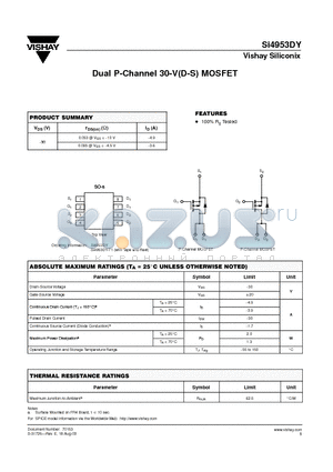 SI4953DY datasheet - Dual P-Channel 30-V(D-S) MOSFET
