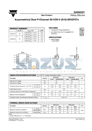 SI4955DY_05 datasheet - Asymmetrical Dual P-Channel 30-V/20-V (D-S) MOSFETs