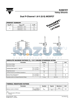 SI4967DY datasheet - Dual P-Channel 1.8-V (G-S) MOSFET