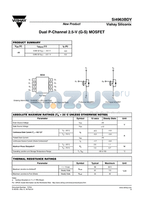 SI4963BDY datasheet - Dual P-Channel 2.5-V (G-S) MOSFET