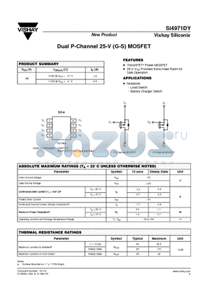 SI4971DY-T1 datasheet - Dual P-Channel 25-V (G-S) MOSFET