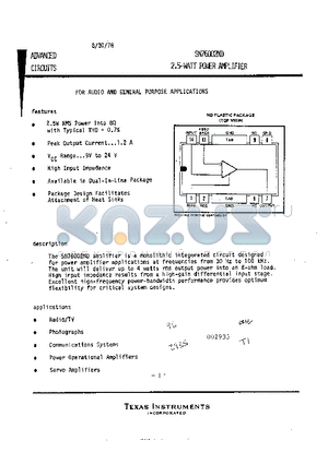 SN76002ND datasheet - 2.5-WATT POWER AMPLIFIER