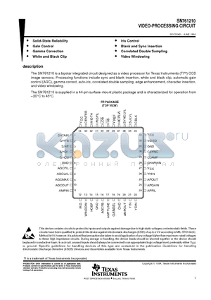 SN761210 datasheet - VIDEO-PROCESSING CIRCUIT