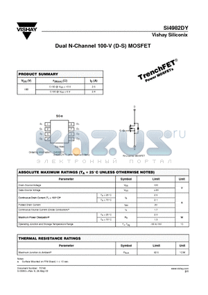 SI4982DY datasheet - Dual N-Channel 100-V (D-S) MOSFET