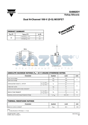 SI4982DY-T1 datasheet - Dual N-Channel 100-V (D-S) MOSFET