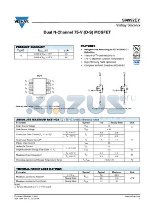 SI4992EY datasheet - Dual N-Channel 75-V (D-S) MOSFET