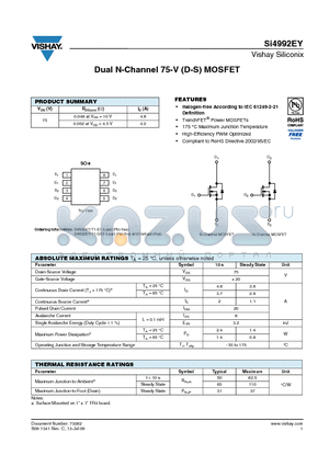 SI4992EY-T1-E3 datasheet - Dual N-Channel 75-V (D-S) MOSFET