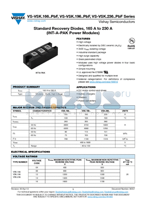 VSKC166-16PBF datasheet - Standard Recovery Diodes, 165 A to 230 A (INT-A-PAK Power Modules)