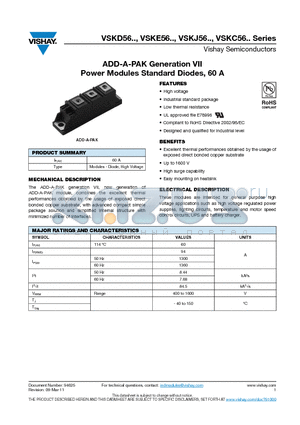 VSKC56-08 datasheet - ADD-A-PAK Generation VII Power Modules Standard Diodes, 60 A