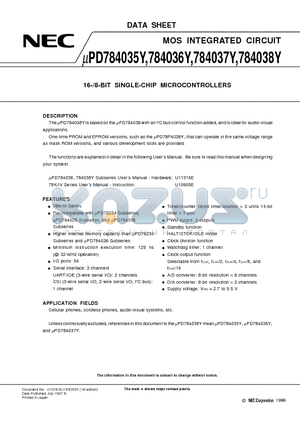 UPD784035YGK datasheet - 16-/8-BIT SINGLE-CHIP MICROCONTROLLERS