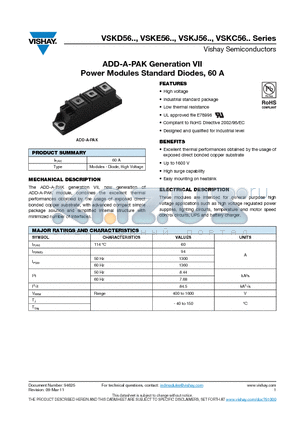 VSKC56-16 datasheet - ADD-A-PAK Generation VII Power Modules Standard Diodes, 60 A