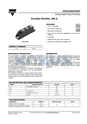 VSKCS201 datasheet - Schottky Rectifier, 200 A