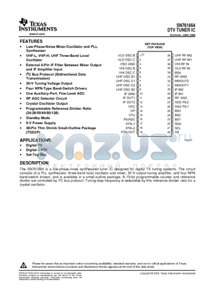 SN761664DBTR datasheet - DTV TUNER IC