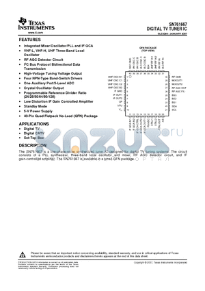 SN761667 datasheet - DIGITAL TV TUNER IC