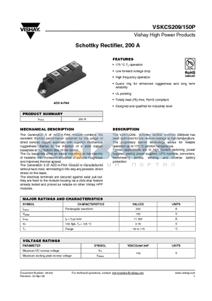 VSKCS209/150P datasheet - Schottky Rectifier, 200 A