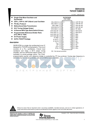 SN761672A datasheet - TV/VCR TUNER IC