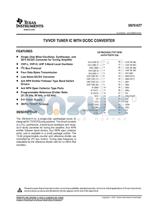 SN761677 datasheet - TV/VCR TUNER IC WITH DC/DC CONVERTER