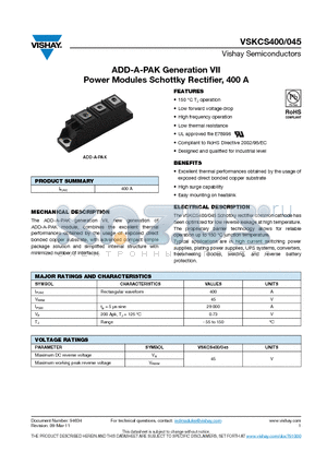 VSKCS400_11 datasheet - ADD-A-PAK Generation VII Power Modules Schottky Rectifier, 400 A