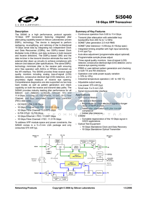 SI5040 datasheet - 10 Gbps XFP Transceiver