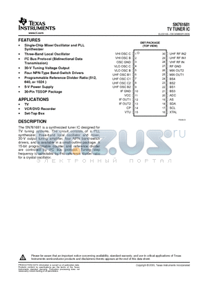 SN761681DBT datasheet - TV TUNER IC