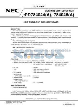 UPD784044GC datasheet - 16-BIT SINGLE-CHIP MICROCONTROLLER