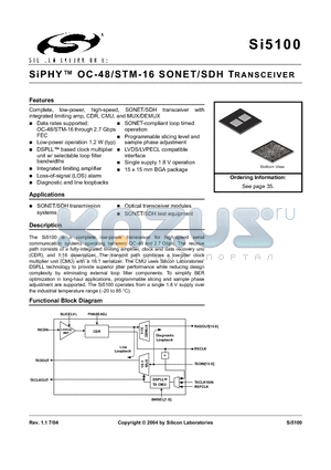 SI5100 datasheet - SiPHY OC-48/STM-16 SONET/SDH TRANSCEIVER