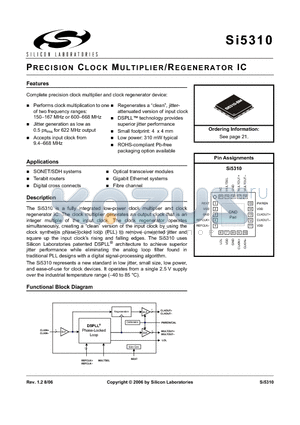 SI5310 datasheet - PRECISION CLOCK MULTIPLIER/REGENERATOR IC