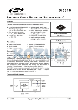 SI5310-GM datasheet - PRECISION CLOCK MULTIPLIER/REGENERATOR IC