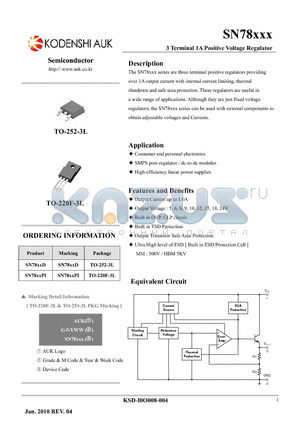 SN7805PI datasheet - 3 Terminal 1A Positive Voltage Regulator