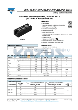 VSKD166-04PBF datasheet - Standard Recovery Diodes, 165 A to 230 A (INT-A-PAK Power Modules)