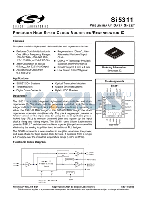 SI5311 datasheet - PRECISION HIGH SPEED CLOCK MULTIPLIER/REGENERATOR IC