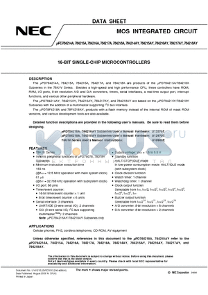 UPD784215AGF datasheet - 16-BIT SINGLE-CHIP MICROCONTROLLERS