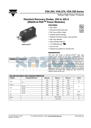 VSKD25024 datasheet - Standard Recovery Diodes, 250 to 320 A (MAGN-A-PAKTM Power Modules)