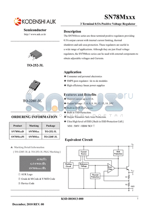 SN78M08PI datasheet - 3 Terminal 0.5A Positive Voltage Regulator