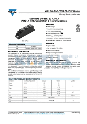 VSKD56-08P datasheet - Standard Diodes, 60 A/80 A (ADD-A-PAK Generation 5 Power Modules)