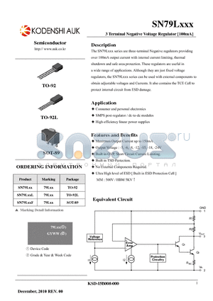 SN79L05F datasheet - 3 Terminal Negative Voltage Regulator [100mA]