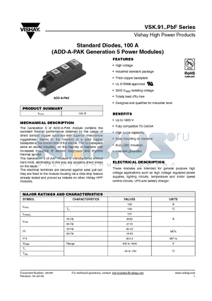 VSKD91 datasheet - Standard Diodes, 100 A (ADD-A-PAK Generation 5 Power Modules)