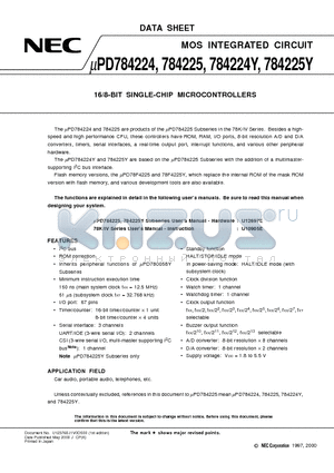 UPD784225 datasheet - 16/8-BIT SINGLE-CHIP MICROCONTROLLERS