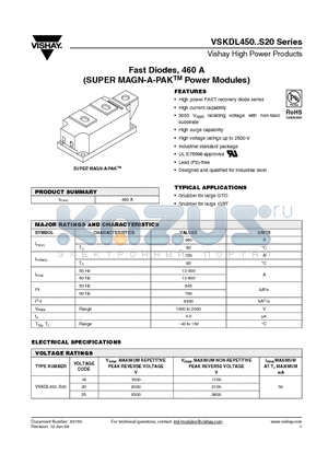 VSKDL450-25S20 datasheet - Fast Diodes, 460 A (SUPER MAGN-A-PAKTM Power Modules)