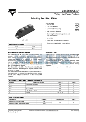 VSKDS201/045P datasheet - Schottky Rectifier, 100 A