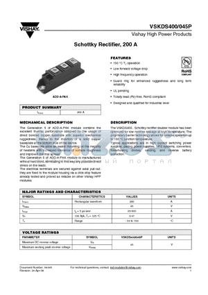 VSKDS400 datasheet - Schottky Rectifier, 200 A