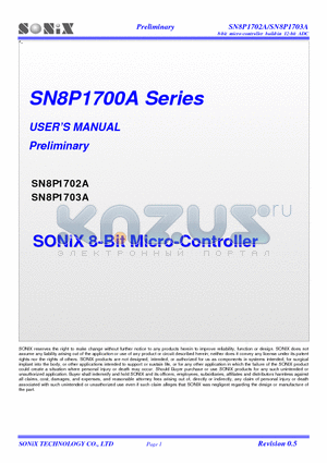 SN8A1703AP datasheet - 8-Bit Micro-Controller