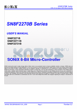 SN8F22721B datasheet - 8-Bit Micro-Controller