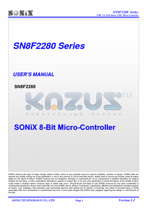 SN8F2288 datasheet - 8-Bit Micro-Controller