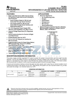 TPL9201PWPRG4 datasheet - 8-CHANNEL RELAY DRIVER WITH INTEGRATED 5-V LDO AND ZERO-VOLT DETECTION