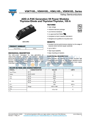 VSKH105-12 datasheet - ADD-A-PAK Generation VII Power Modules Thyristor/Diode and Thyristor/Thyristor, 105 A