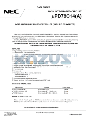 UPD78C14GA datasheet - 8-BIT SINGLE-CHIP MICROCONTROLLER WITH A/D CONVERTER