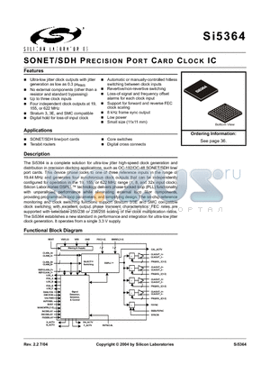 SI5364-F-BC datasheet - SONET/SDH PRECISION PORT CARD CLOCK IC